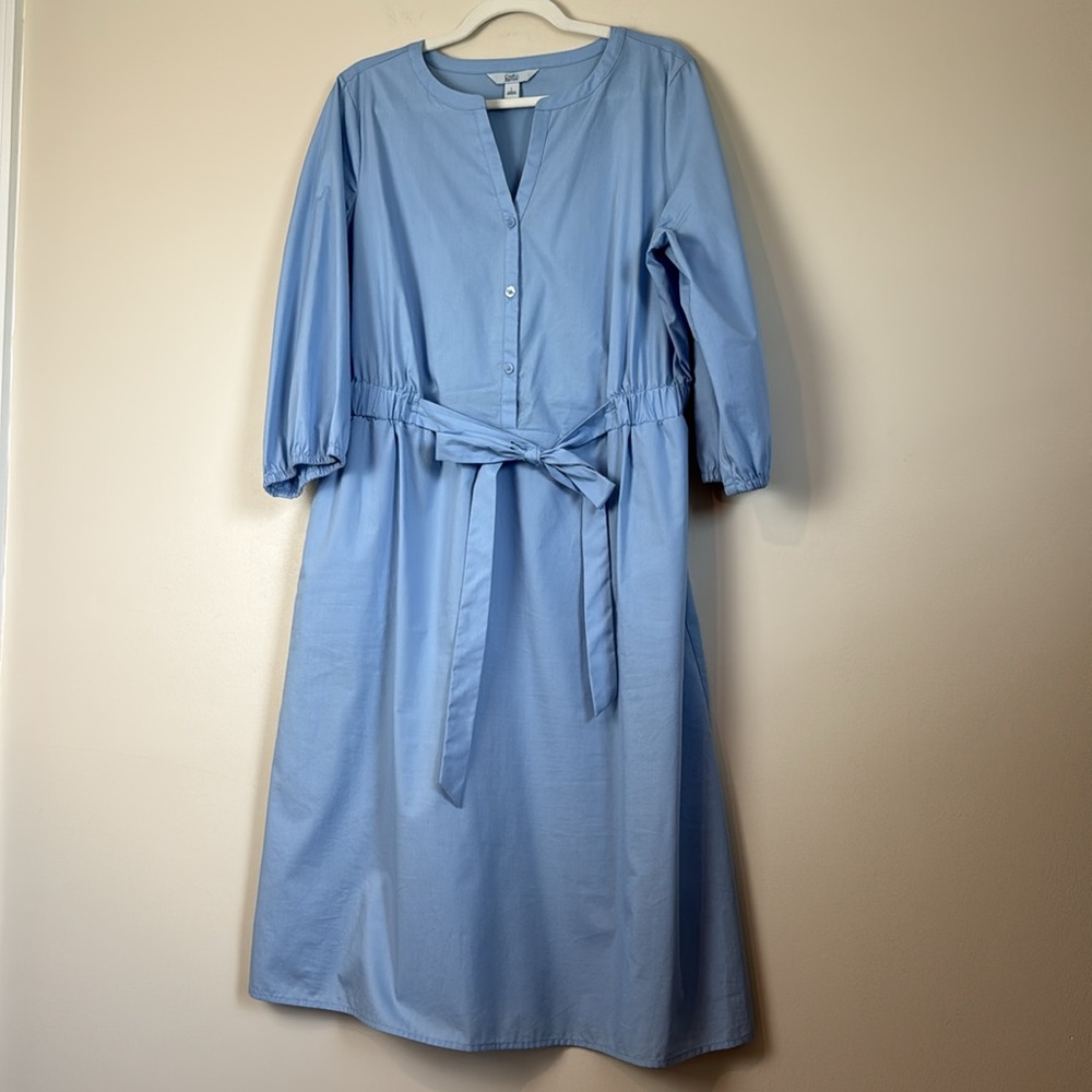 Croft & Barrow Sky Blue Splitneck Shirt Dress Size L Cotton Blend - Picture 3 of 10